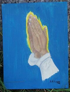 "Praying Hands," an early painting by Nova Scotia Artist and oil painter, Laurie Lacey.